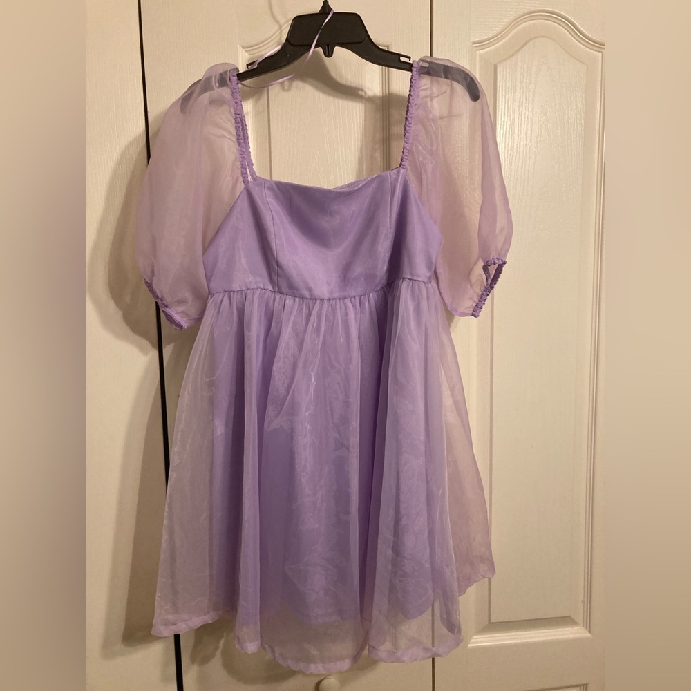 Sheer Puff-Sleeve Lavender Mini Dress